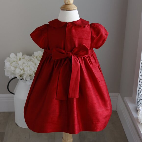 Red Smocked Silk Dress Matching Bloomer Portrait Special Occasion 24 Month NWOT - Picture 6 of 6